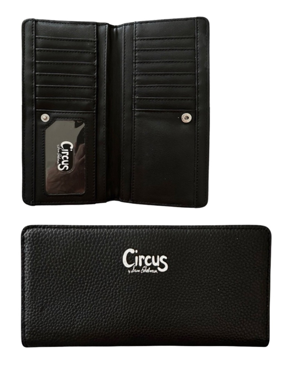 Circus by Sam Edelman Black Faux Leather Bifold Wallet Clutch Purse Organizer